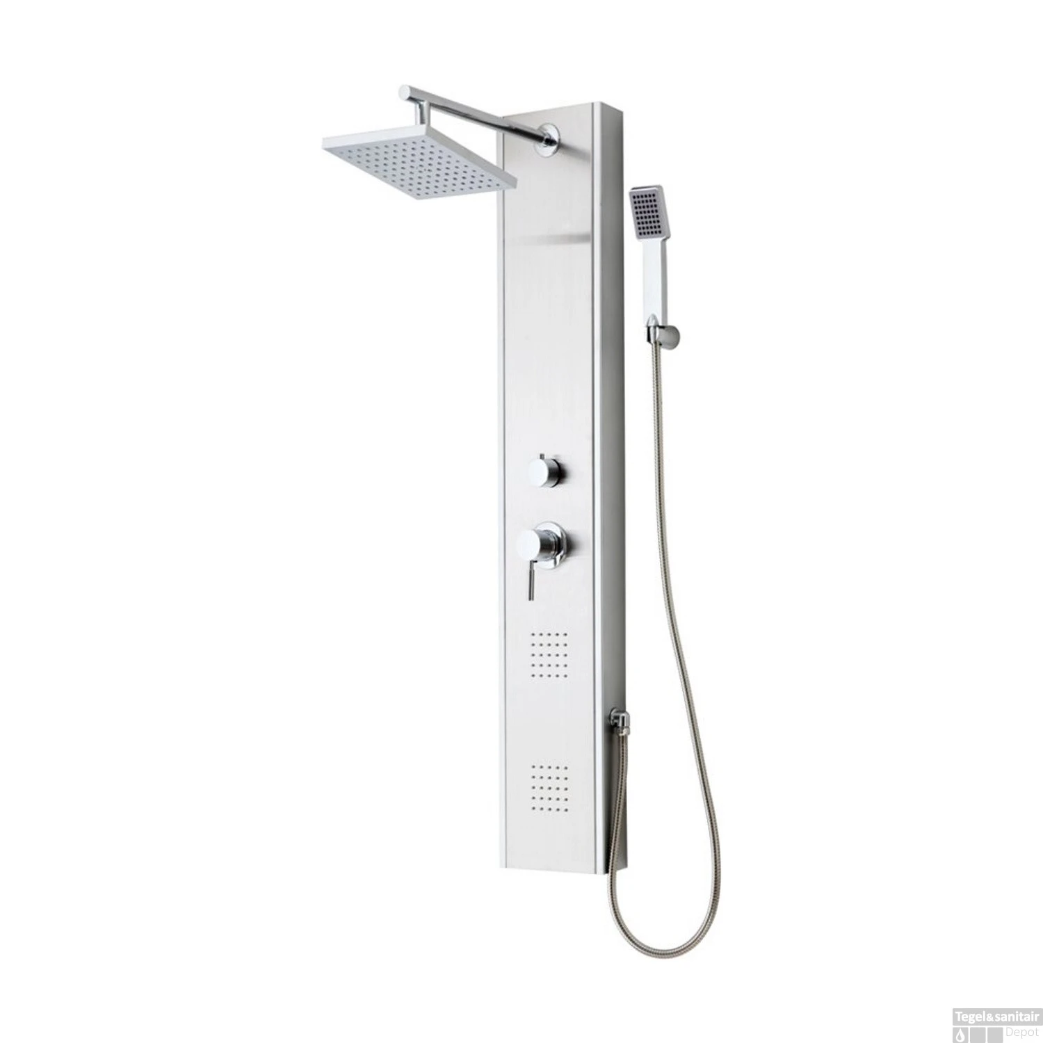 Douchepaneel Schütte Tahiti Met Douchemengkraan En Twee Massagesproeiers RVS 1 Douchepaneel Schütte Tahiti Met Douchemengkraan En Twee Massagesproeiers RVS