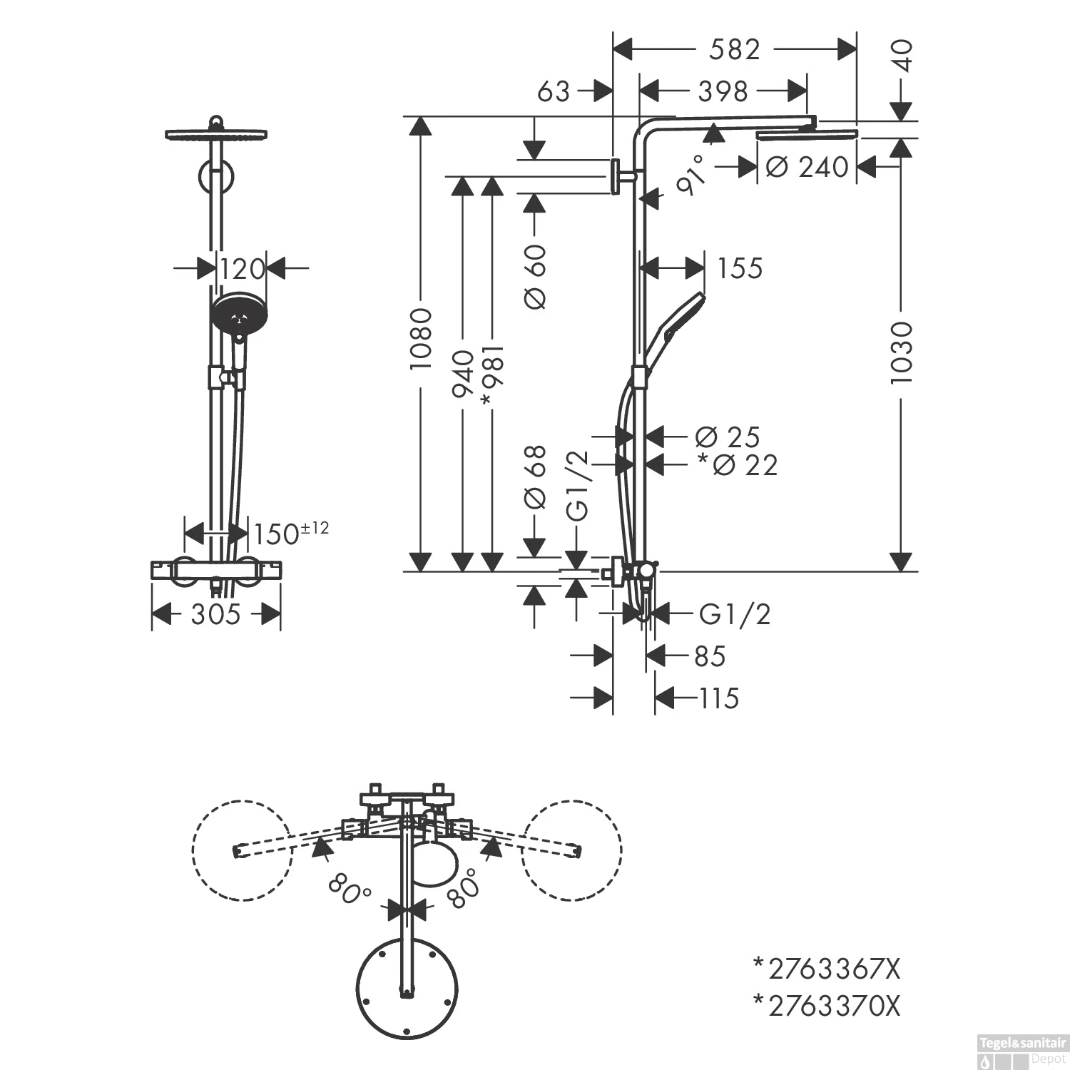 Doucheset HansGrohe Raindance Select S 240 1jet PowderRain Met Thermostaat Mat Wit - Afbeelding 3
