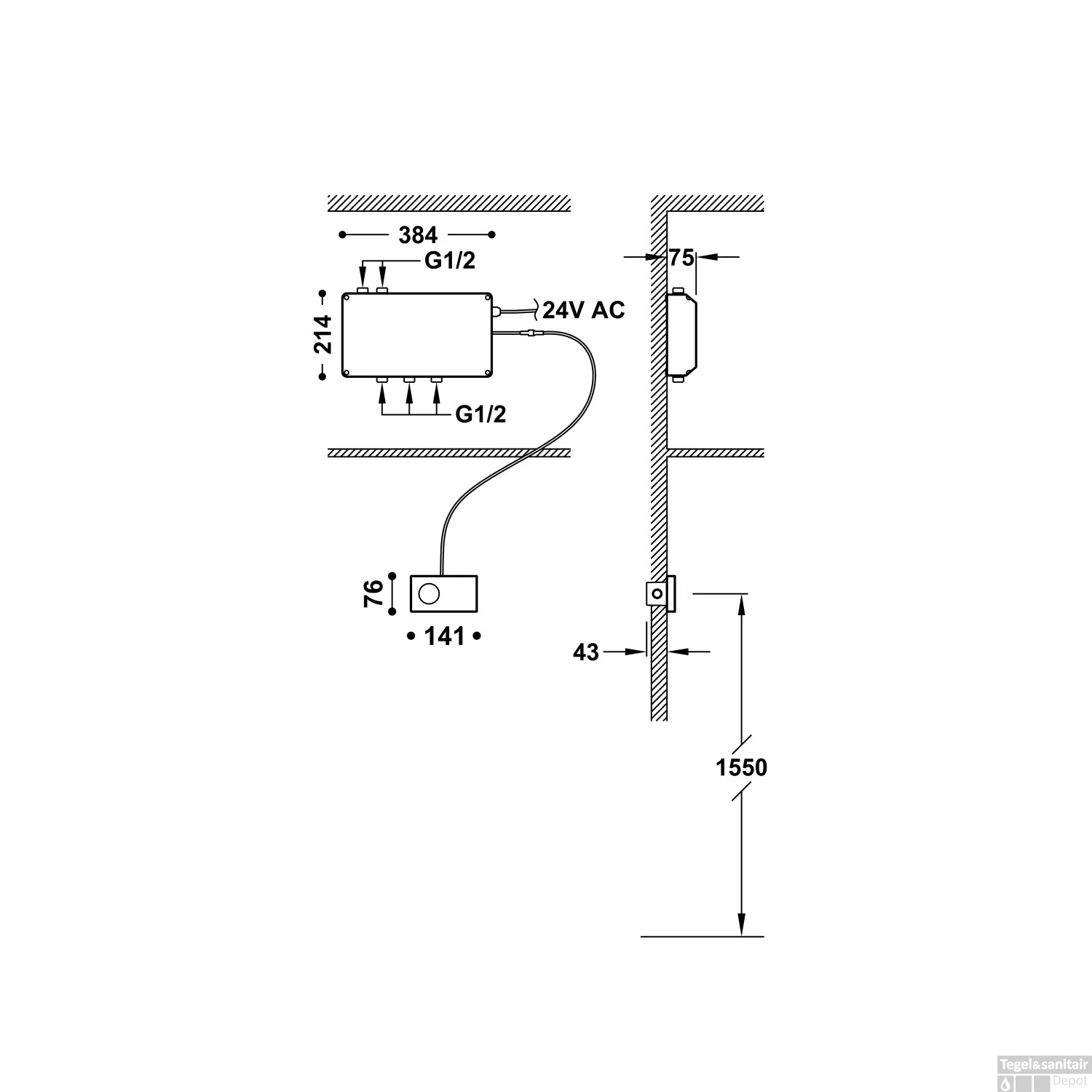 Douchethermostaat Tres Shower Technology 3-Weg Inbouw Met Waterval Functie Zwart Chrome - Afbeelding 2
