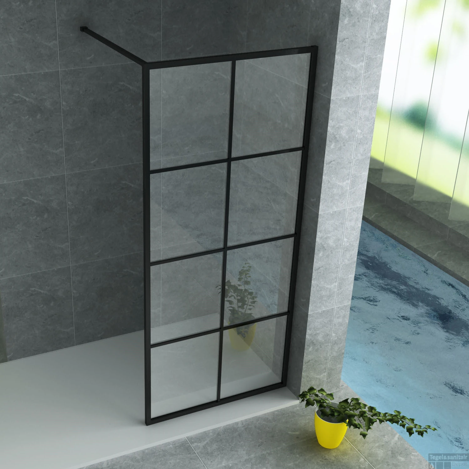 Douchewand BWS Black Nuance 120x200 Cm Veiligheidsglas 8 Mm Mat Zwart Raster - Afbeelding 2