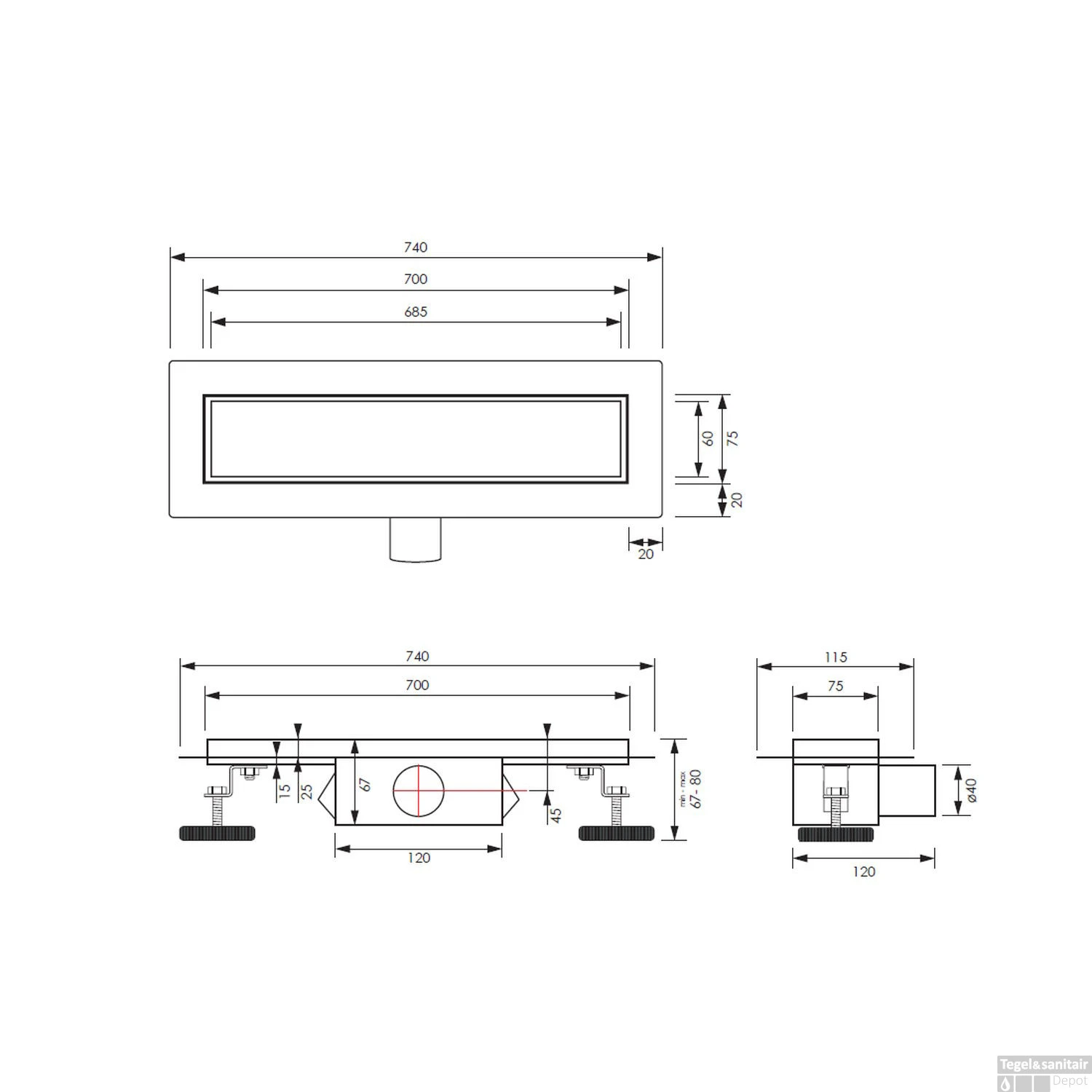 Douchegoot Brauer Gunmetal Inclusief Vloerflens 70x7 Cm Zero Tegelinlegrooster Omkeerbaar 4 Douchegoot Brauer Gunmetal Inclusief Vloerflens 70x7 Cm Zero Tegelinlegrooster Omkeerbaar - Afbeelding 4