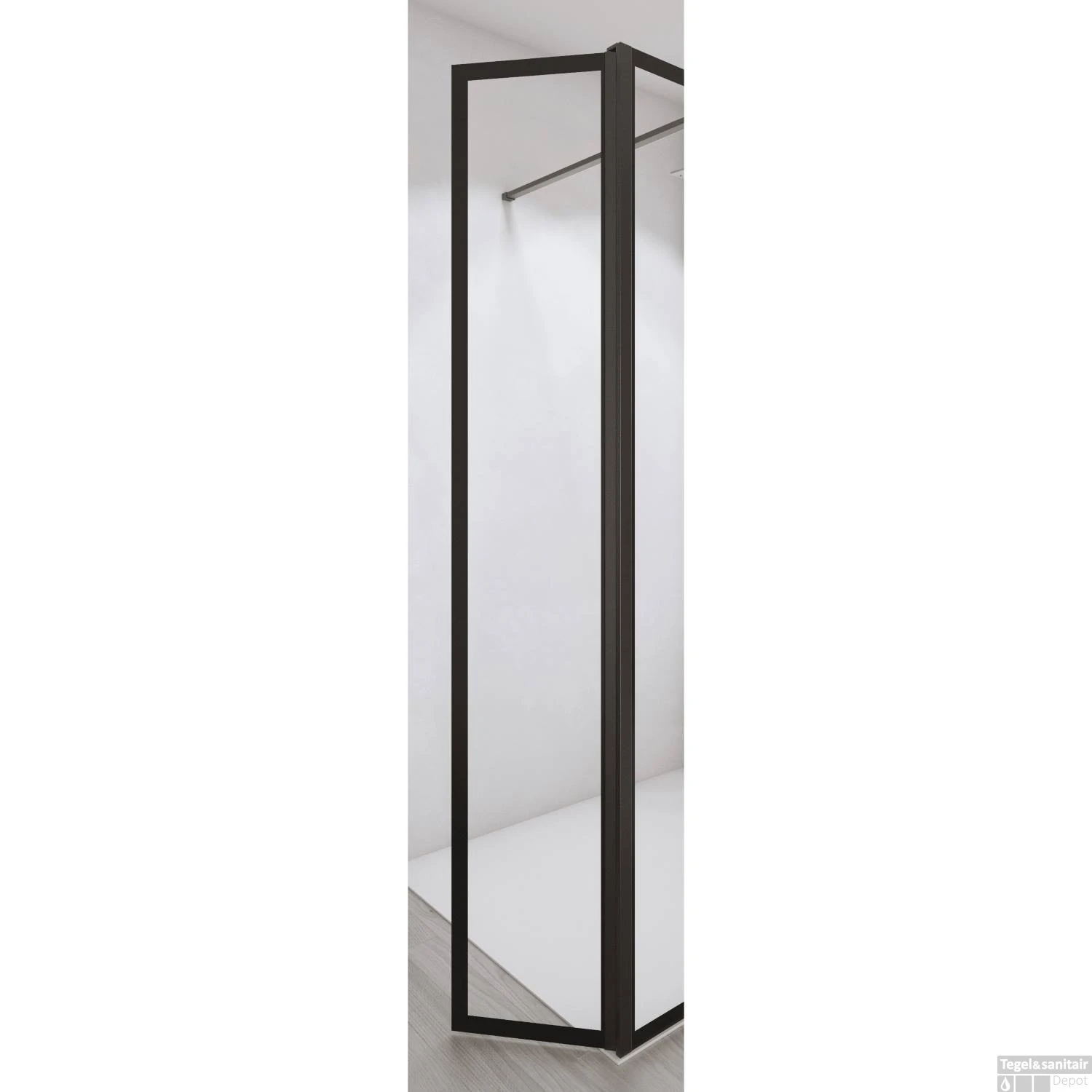 Draaibaar Zijpaneel BWS Free Time Met Zwarte Banen 34.5x200 Cm 8mm Mat Zwart