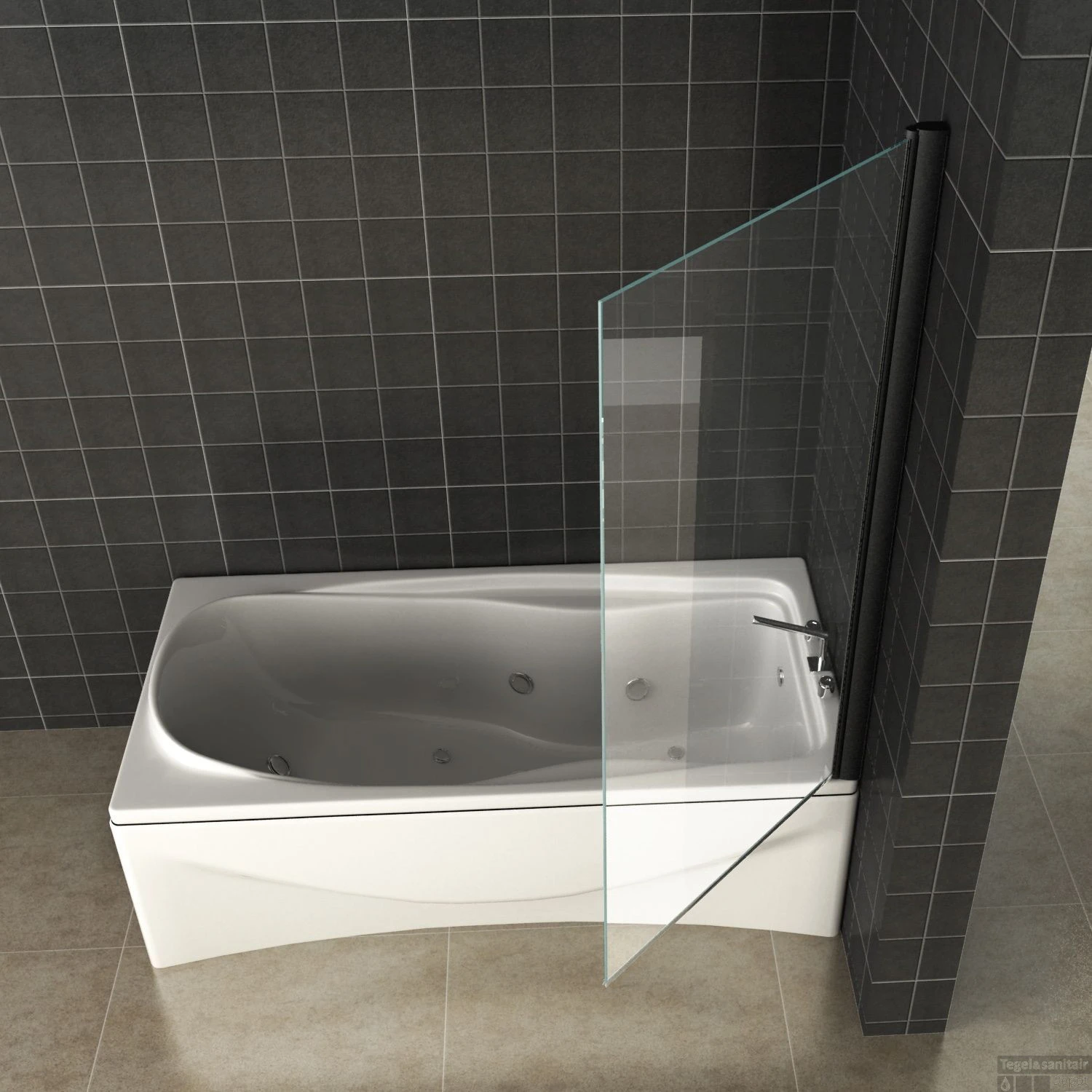 Draaibare Badwand Wiesbaden Orbit 80x150 Cm 6mm NANO Coating Mat Zwart - Afbeelding 3