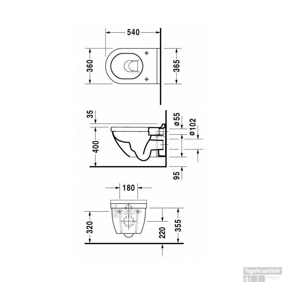 Duravit Starck 3 Wandcloset Diepspoel 36.5x54x37.5 Cm Keramiek Glanzend Wit 2 Duravit Starck 3 Wandcloset Diepspoel 36.5x54x37.5 Cm Keramiek Glanzend Wit - Afbeelding 2