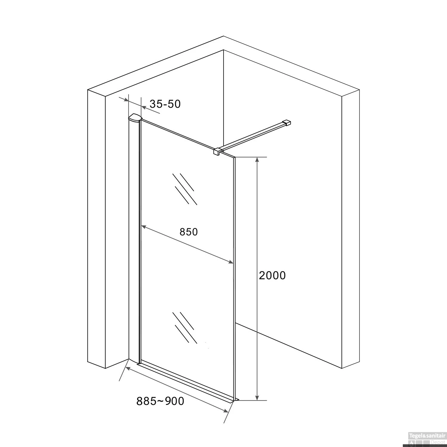 BWS Douchewand 8mm 90x200cm | Rookglas | Nano Coating | Inloopdouche 2 BWS Douchewand 8mm 90x200cm | Rookglas | Nano Coating | Inloopdouche - Afbeelding 2