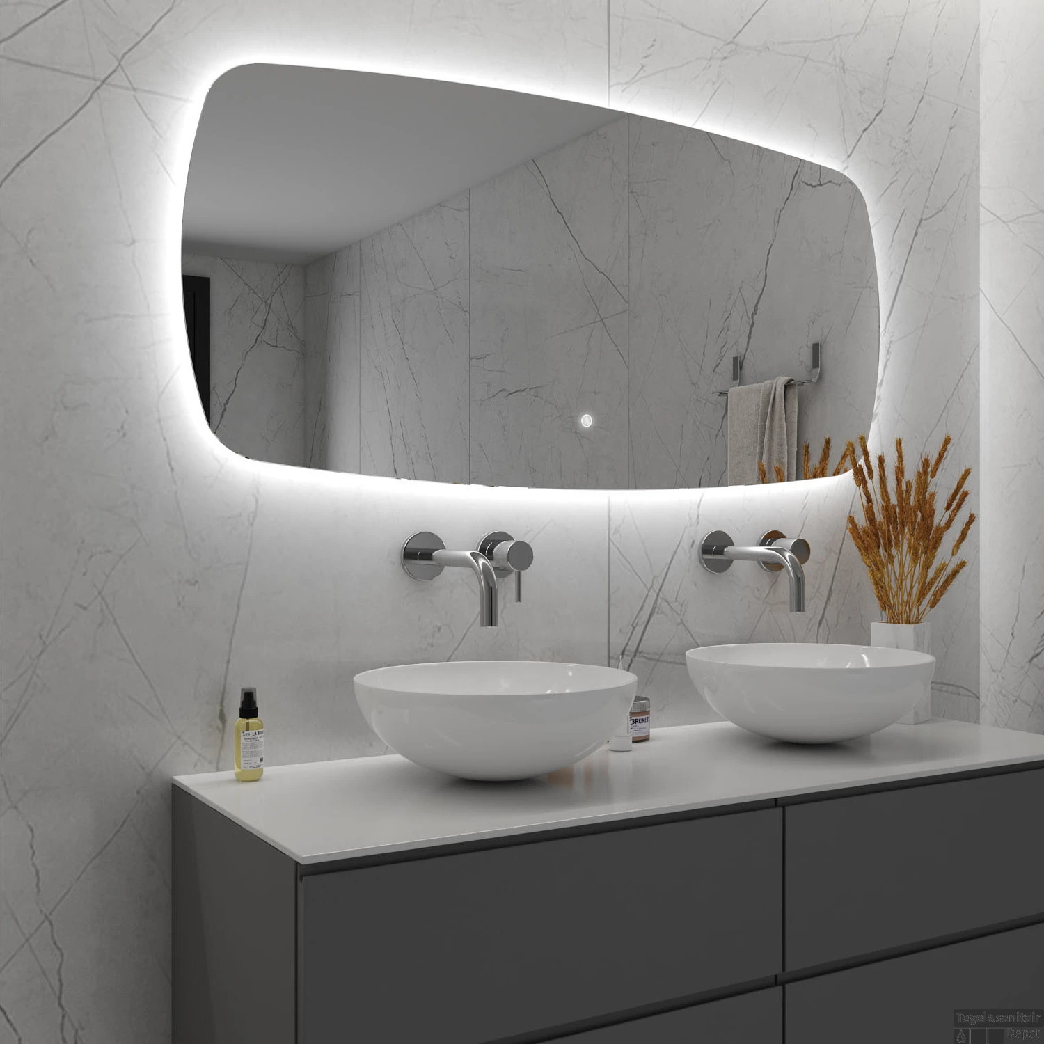 Badkamerspiegel BWS Torea 120x65cm Horizontaal LED Incl. Verwarming 2 Badkamerspiegel BWS Torea 120x65cm Horizontaal LED Incl. Verwarming - Afbeelding 2