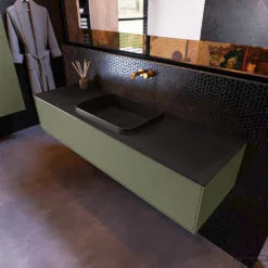 Badkamermeubelset Mondiaz Erin 150 Cm Met 1 Lade Met RIDGE Wastafel Midden Urban Zonder Kraangaten Greeploos Mat Army -Baden Luxe Verkoop erin army ridge urban top 0012