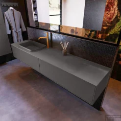 Badkamermeubelset Mondiaz Erin 200 Cm Met 2 Lades Met RIDGE Wastafel Links Dark Grey Met 1 Kraangat Greeploos Mat Dark Grey -Baden Luxe Verkoop erin dark grey ridge dark grey top 0031