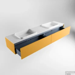 Badkamermeubelset Mondiaz Erin 200 Cm Met 2 Lades Met RIDGE Wastafel Dubbel Talc Met 2 Kraangaten Greeploos Mat Ocher -Baden Luxe Verkoop erin ocher ridge talc google 5 0033