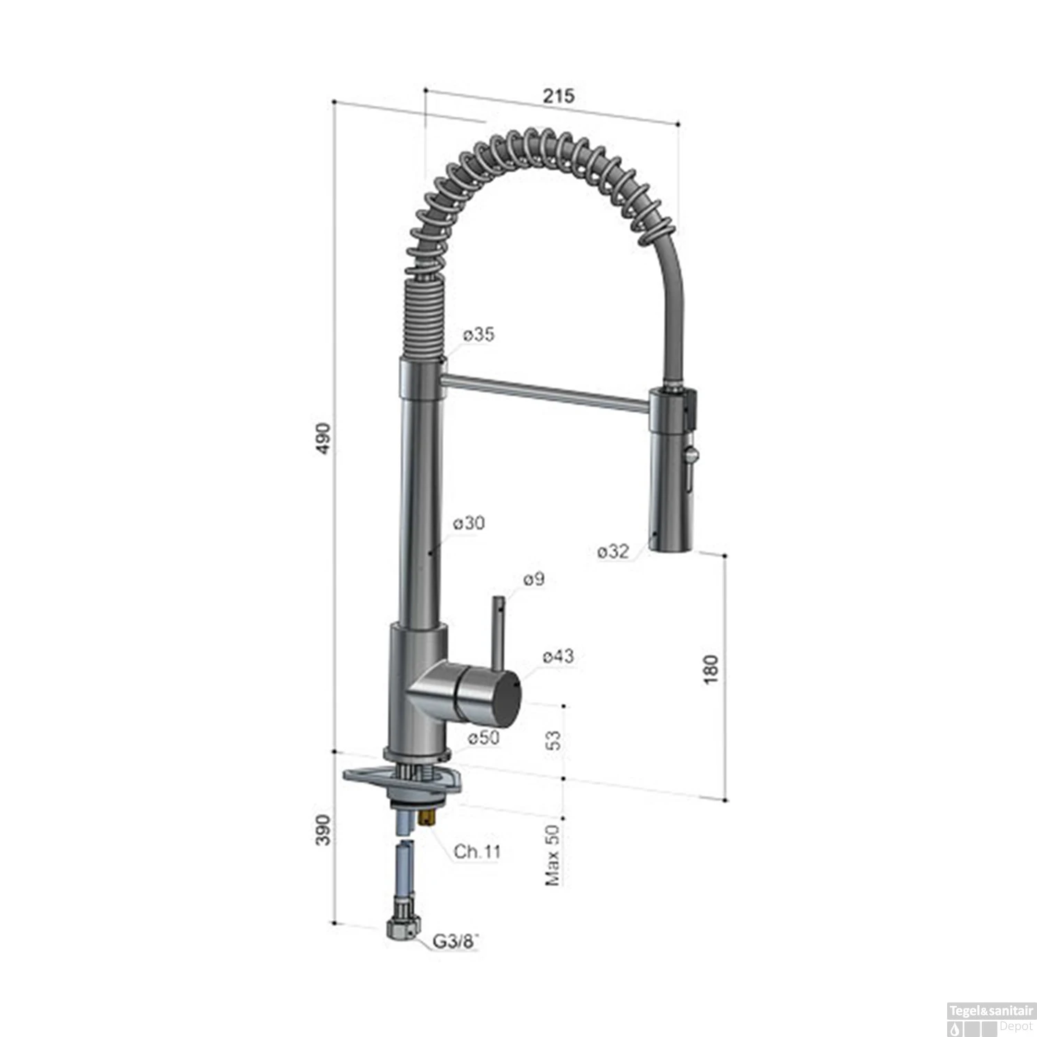 Keukenmengkraan Hotbath Fellow 49 Cm Flexibele Uitloop Chroom 3 Keukenmengkraan Hotbath Fellow 49 Cm Flexibele Uitloop Chroom - Afbeelding 3