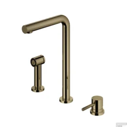 Keukenmengkraan Hotbath Fellow 3-gats Draaibare Uitloop En Uitneembare Handdouche Gepolijst Messing