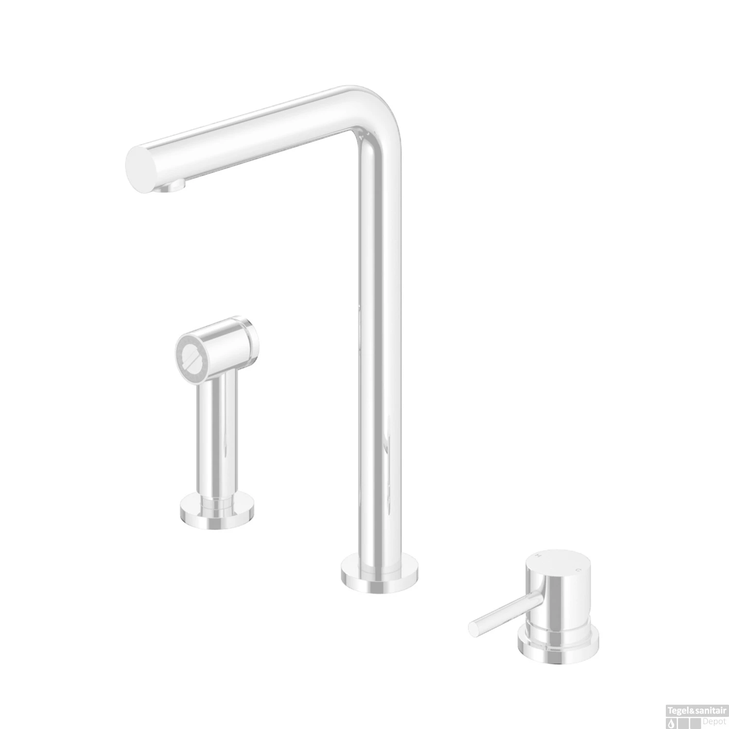 Keukenmengkraan Hotbath Fellow 3-gats Draaibare Uitloop En Uitneembare Handdouche Mat Wit 1 Keukenmengkraan Hotbath Fellow 3-gats Draaibare Uitloop En Uitneembare Handdouche Mat Wit