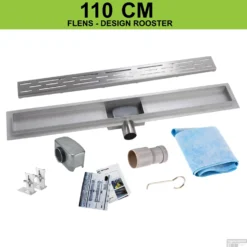 RVS Douchegoot Flens Met Uitneembaar RVS Sifon 110x7cm 6,7cm Diep STANDAARD ROOSTER