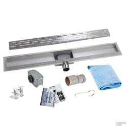 RVS Douchegoot Flens Met Uitneembaar RVS Sifon 110x7cm 6,7cm Diep STANDAARD ROOSTER -Baden Luxe Verkoop flens design rooster 110cm shop 1