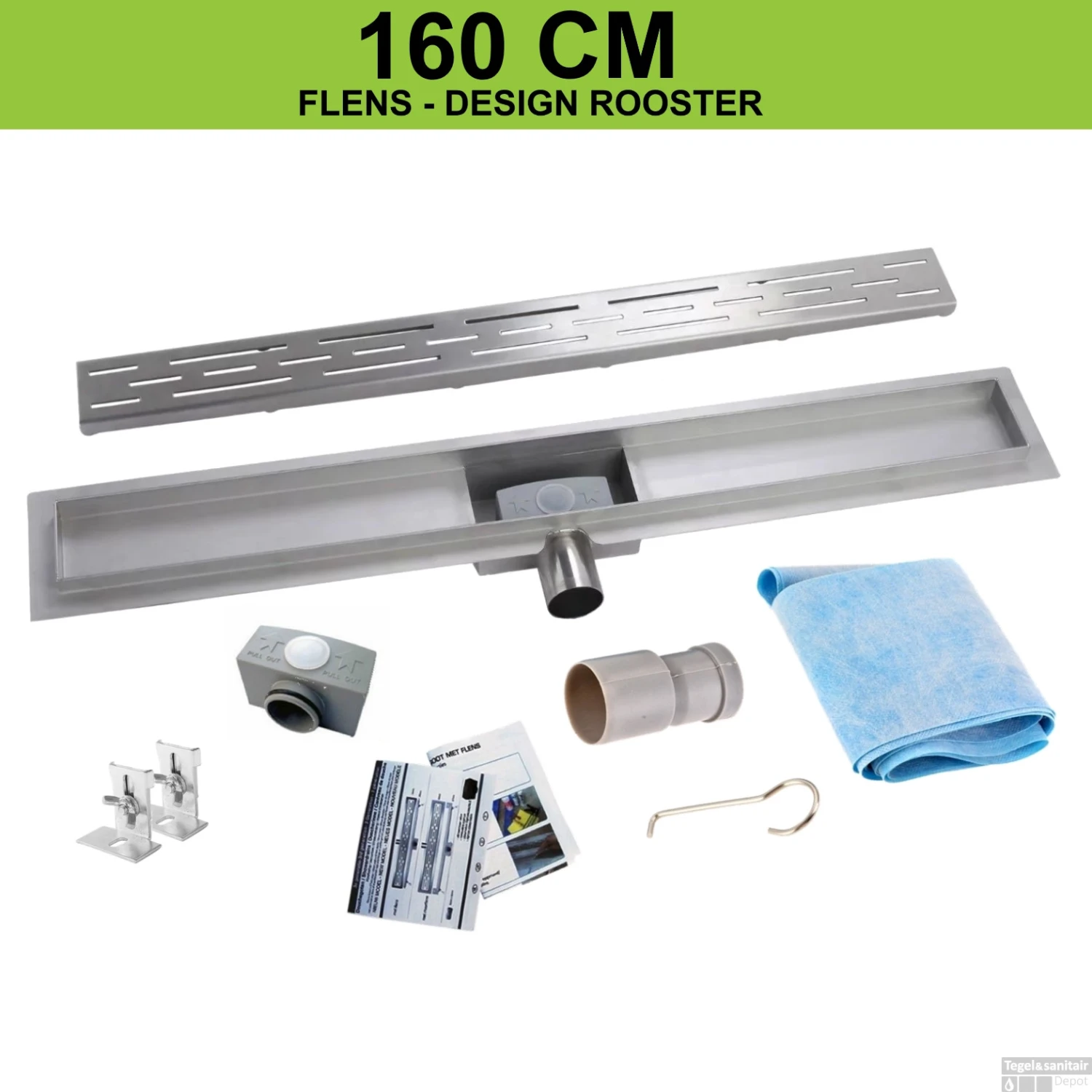 RVS Douchegoot Flens Met Uitneembaar Sifon 160x7cm 6,7cm Diep STANDAARD ROOSTER 1 RVS Douchegoot Flens Met Uitneembaar Sifon 160x7cm 6,7cm Diep STANDAARD ROOSTER