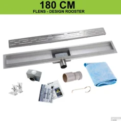 RVS Douchegoot Flens Met Uitneembaar Sifon 180x7cm 6,7cm Diep STANDAARD ROOSTER