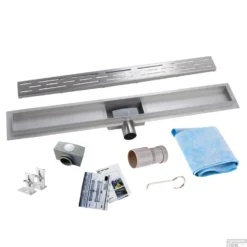 RVS Douchegoot Flens Met Uitneembaar Sifon 180x7cm 6,7cm Diep STANDAARD ROOSTER -Baden Luxe Verkoop flens design rooster 180cm shop