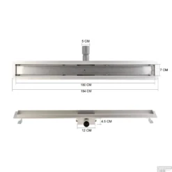 RVS Douchegoot Flens Met Uitneembaar Sifon 180x7cm 6,7cm Diep STANDAARD ROOSTER -Baden Luxe Verkoop flens design rooster 180cm tech