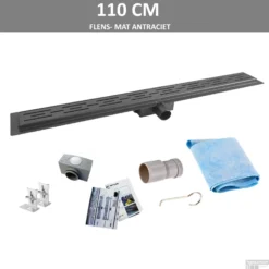 Mat Antraciete RVS Douchegoot Flens Met Uitneembaar Sifon 110x7cm 6,7cm Diep MAT ANTRACIET ROOSTER