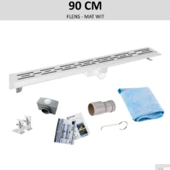 Mat Witte RVS Douchegoot Flens Met Uitneembaar Sifon 90x7cm 6,7cm Diep MAT WIT ROOSTER