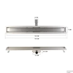 Zwarte Chromen RVS Douchegoot Flens Met Uitneembaar Sifon 100x7cm 6,7cm Diep BLACK CHROME ROOSTER -Baden Luxe Verkoop flens douchegoot 100cm black chrome tech