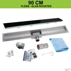 RVS Douchegoot Flens Met Uitneembaar Sifon 90x7cm 6,7cm Diep GLAS ROOSTER