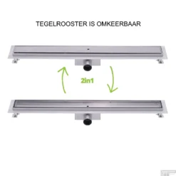 RVS Douchegoot Flens Met Uitneembaar Sifon 100x7cm 6,7cm Diep TEGEL ROOSTER -Baden Luxe Verkoop flens tegel rooster 100cm 9