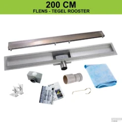 RVS Douchegoot Flens Met Uitneembaar Sifon 200x7cm 6,7cm Diep TEGEL ROOSTER