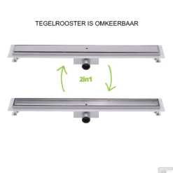 RVS Douchegoot Flens Met Uitneembaar Sifon 200x7cm 6,7cm Diep TEGEL ROOSTER -Baden Luxe Verkoop flens tegel rooster 200cm 9