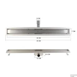 RVS Douchegoot Flens Met Uitneembaar Sifon 80x7cm 6,7cm Diep TEGELROOSTER MAT ZWART -Baden Luxe Verkoop flens tegel rooster 80cm mat zwart tech