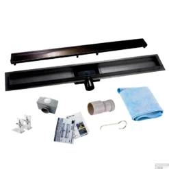 RVS Douchegoot Flens Met Uitneembaar Sifon 90x7cm 6,7cm Diep TEGELROOSTER MAT ZWART -Baden Luxe Verkoop flens tegel rooster 90cm mat zwart shop