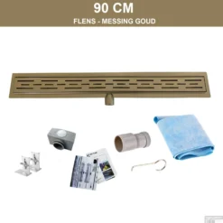 Messing Goud RVS Douchegoot Flens Met Uitneembaar Sifon 90x7cm 6,7cm Diep MESSING GOUD ROOSTER