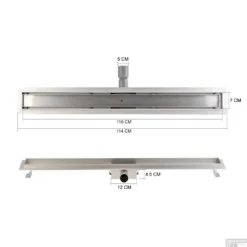 Messing Goud RVS Douchegoot Flens Met Uitneembaar Sifon 110x7cm 6,7cm Diep MESSING GOUD ROOSTER -Baden Luxe Verkoop flens tegel rooster mat zwart 110cm tech 2