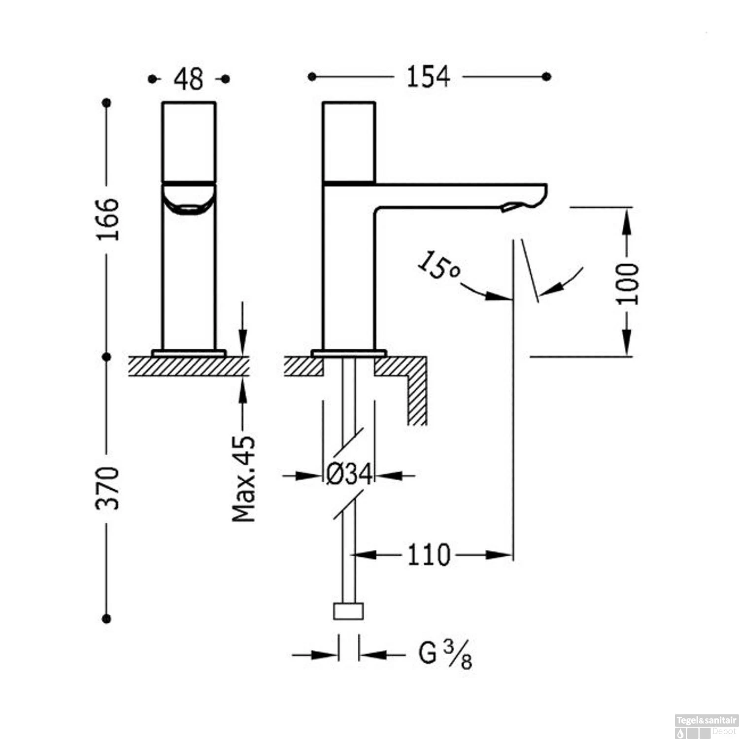 Fonteinkraan Tres Loft Colors 1-Knop Uitloop Recht 10 Cm Rond Mat Zwart - Afbeelding 2