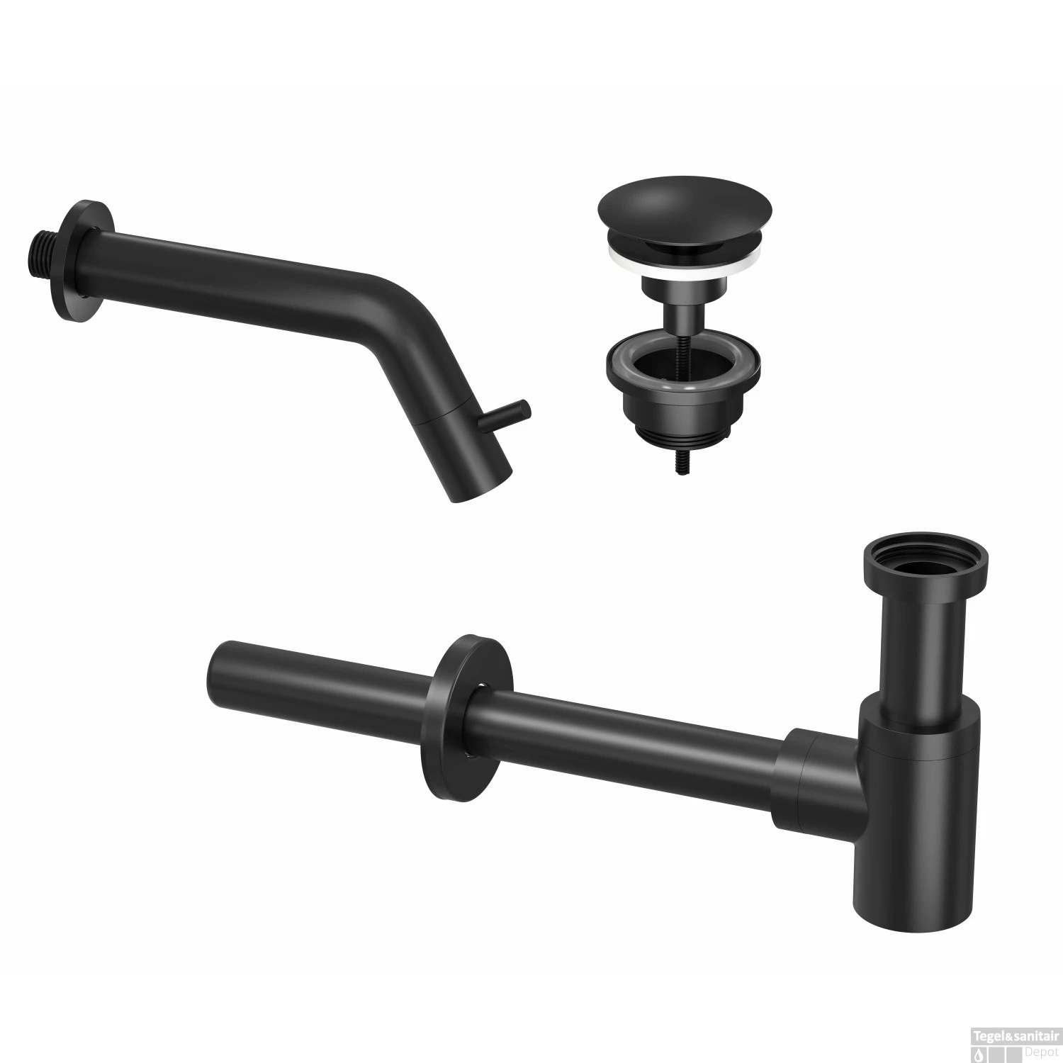 Fonteinkraanset INK Inbouw Inkortbaar Inclusief Waste En Design Sifon Mat Zwart