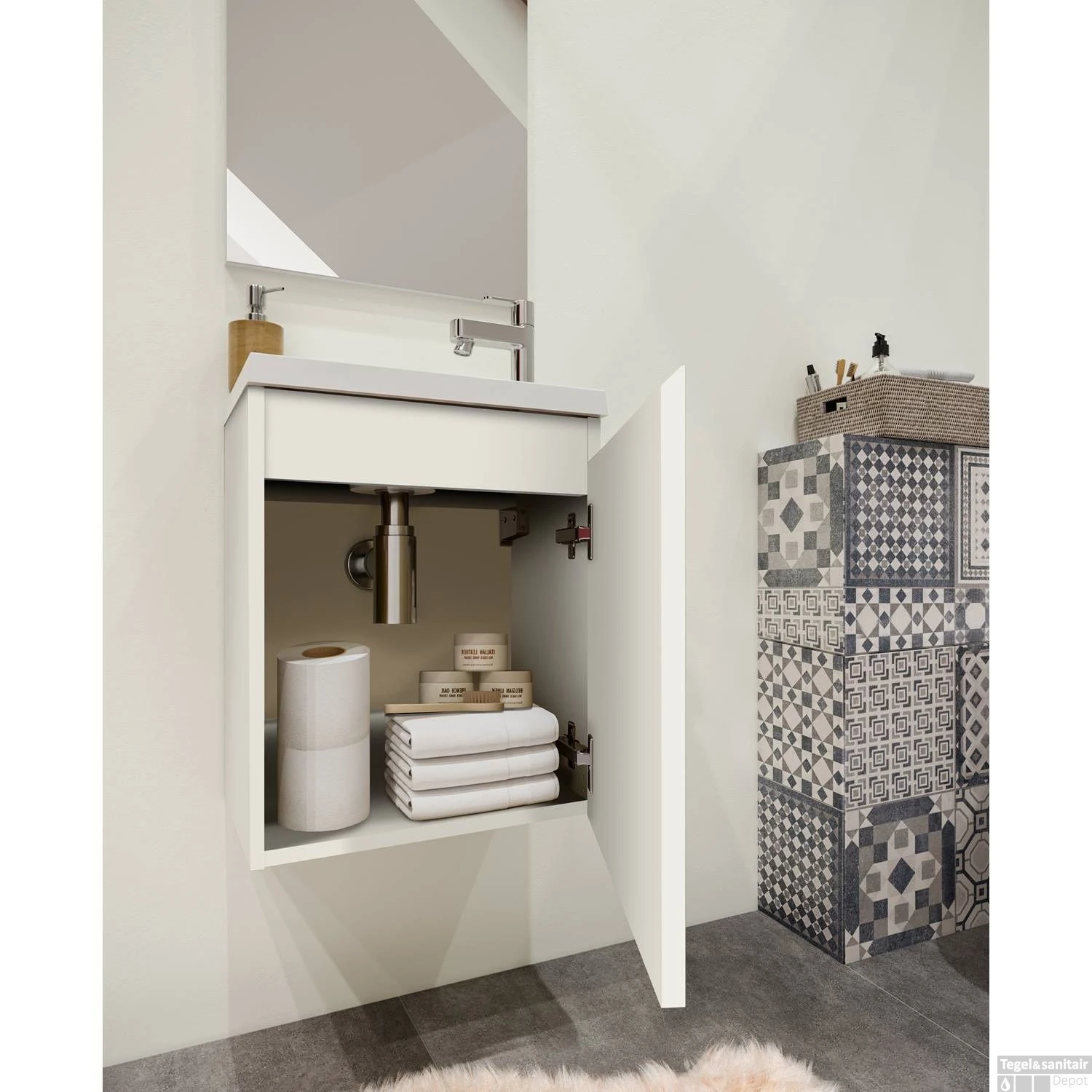 Fonteinset Allibert Porto Pack 40 Inclusief Spiegel Soft Close 40x51x25 Cm Glanzend Wit - Afbeelding 4