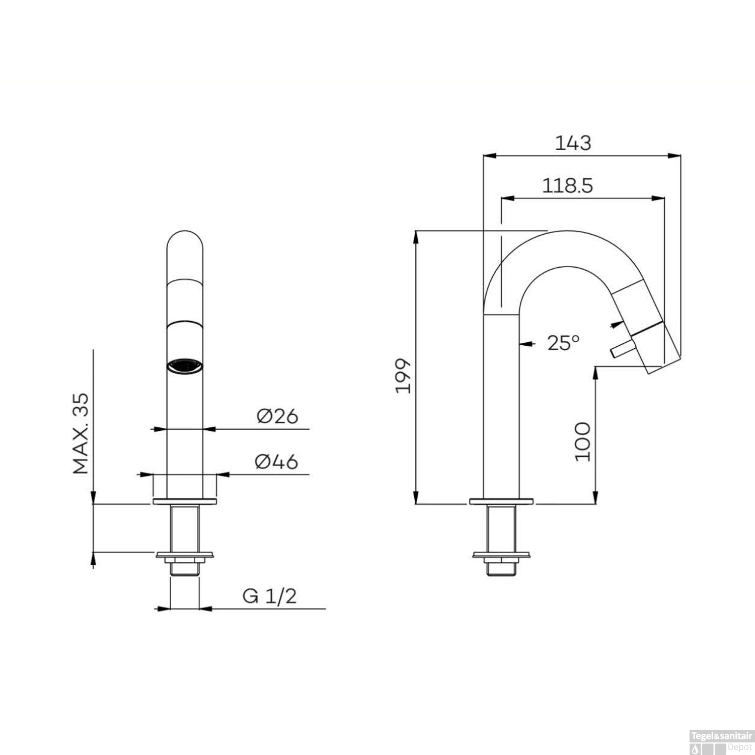 Fonteinkraan Lagoo Garda Opbouw Messing 19,9 Cm Mat Zwart 2 Fonteinkraan Lagoo Garda Opbouw Messing 19,9 Cm Mat Zwart - Afbeelding 2