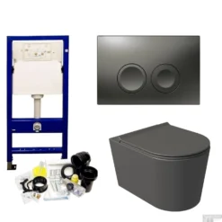 Geberit UP100 Toiletset Compleet | Inbouwreservoir | Salenzi Civita Mat Antraciet Met Drukplaat -Baden Luxe Verkoop geberit up100 toiletset wandcloset salenzi civita mat antraciet met delta 21 drukplaat shop