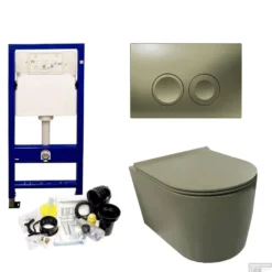 Geberit UP100 Toiletset Wandcloset Salenzi Civita Mat Legergroen Met Delta 21 Drukplaat -Baden Luxe Verkoop geberit up100 toiletset wandcloset salenzi civita mat legergroen met delta 21 drukplaat shop