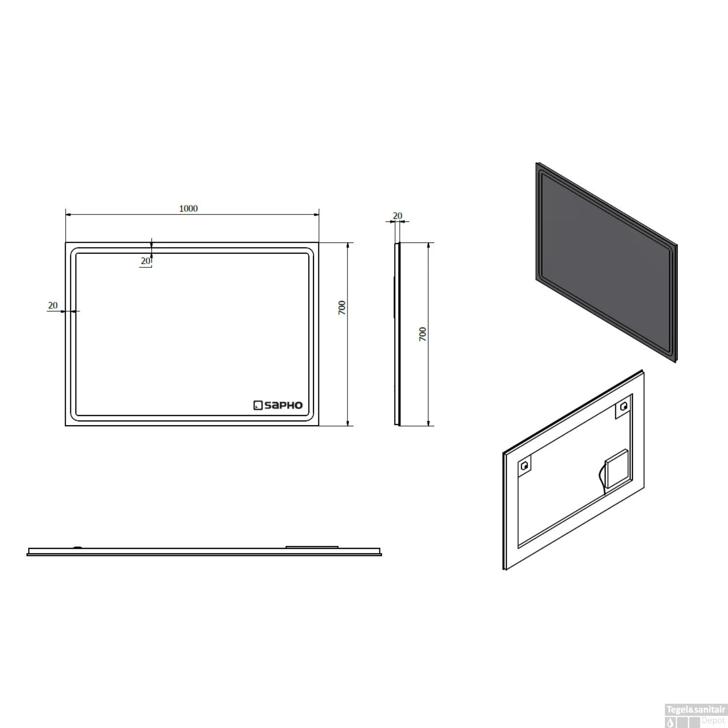 Badkamerspiegel Sapho Gemini II 100x70 Cm LED-Strips 4 Badkamerspiegel Sapho Gemini II 100x70 Cm LED-Strips - Afbeelding 4