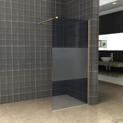 BWS Inloopdouche Pro Line Rookglas Met Middenband 110x200 8mm Nano Coating Geborsteld Messing Goud Profiel En Stang