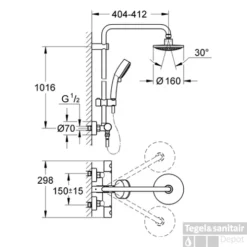 Grohe Tempesta New Cosmopolitan Doucheset Met Thermostaat Chroom -Baden Luxe Verkoop grohe tempesta new cosmopolitan doucheset met hoofddouche 16 cm chroom 27922000 lijntekening