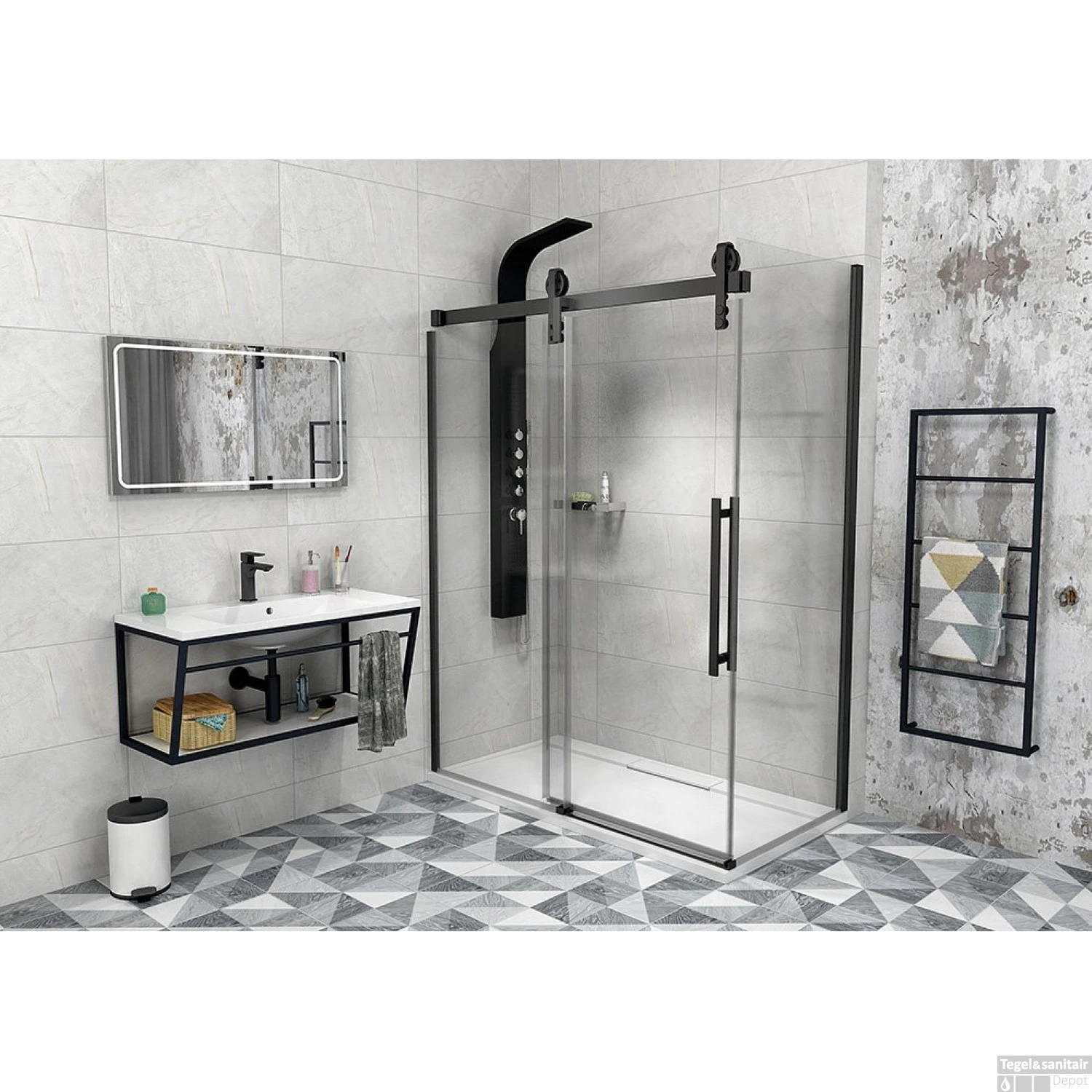 Zijwand Sapho Volcano 100x200 Cm 8 Mm Helder Glas Tbv Nisdeur Volcano Mat Zwart - Afbeelding 2