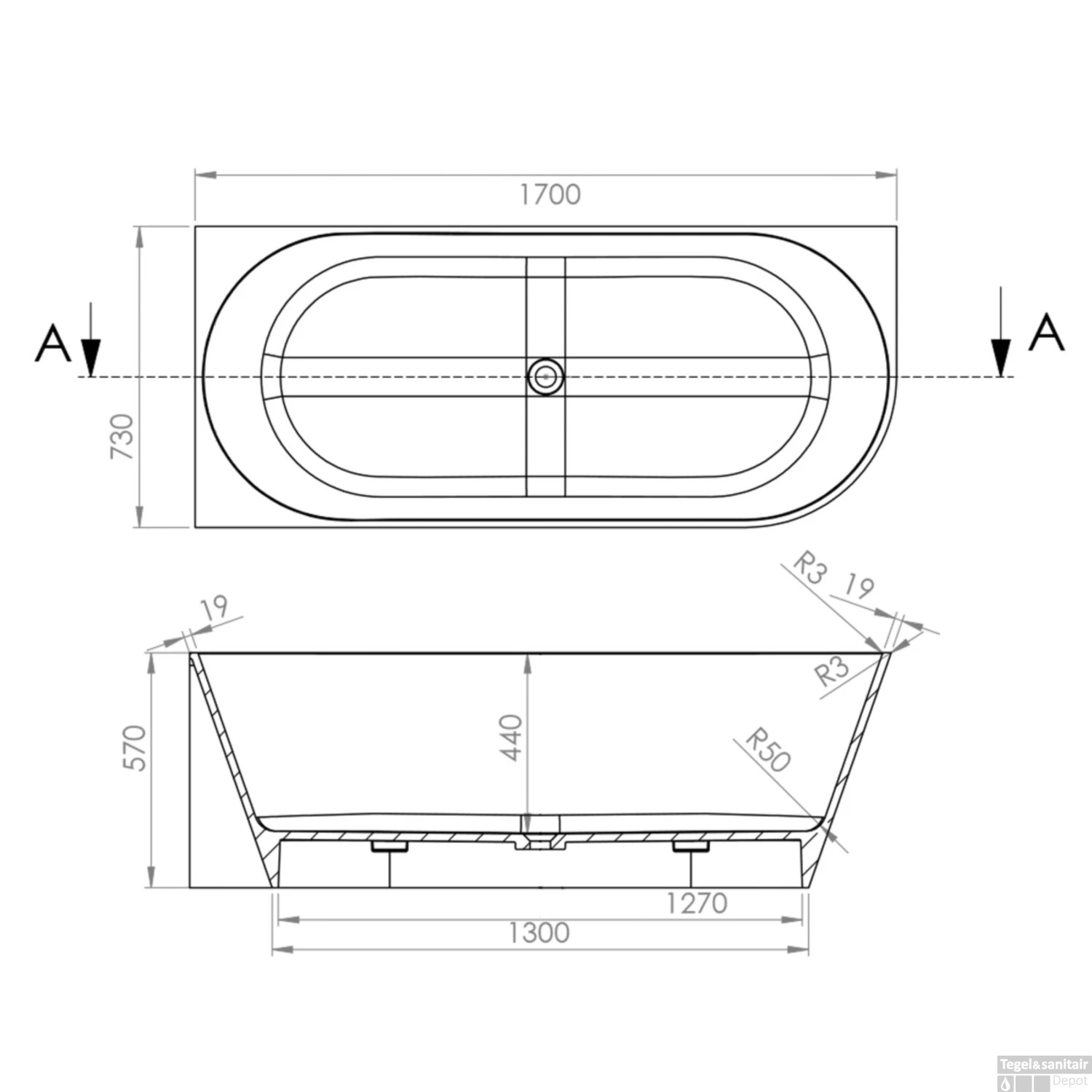 Half Vrijstaand Hoekbad Arcqua Pinto Back To Wall 170x73x57 Cm Mat Zwart Links - Afbeelding 2