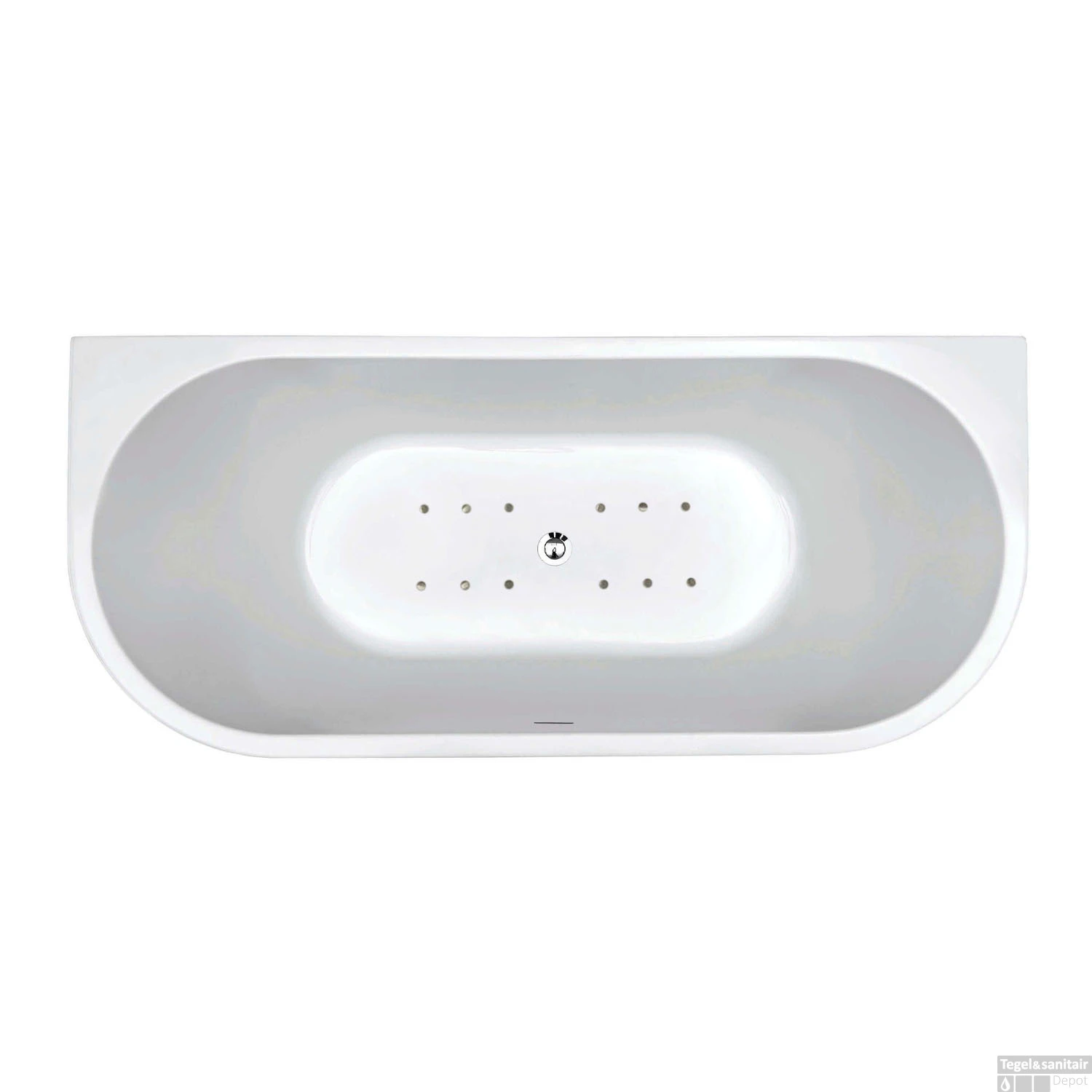 Half Vrijstaande Whirlpool Wiesbaden Wall 180x80x58 Cm Luchtsysteem Met RVS Jets Glans Wit - Afbeelding 2