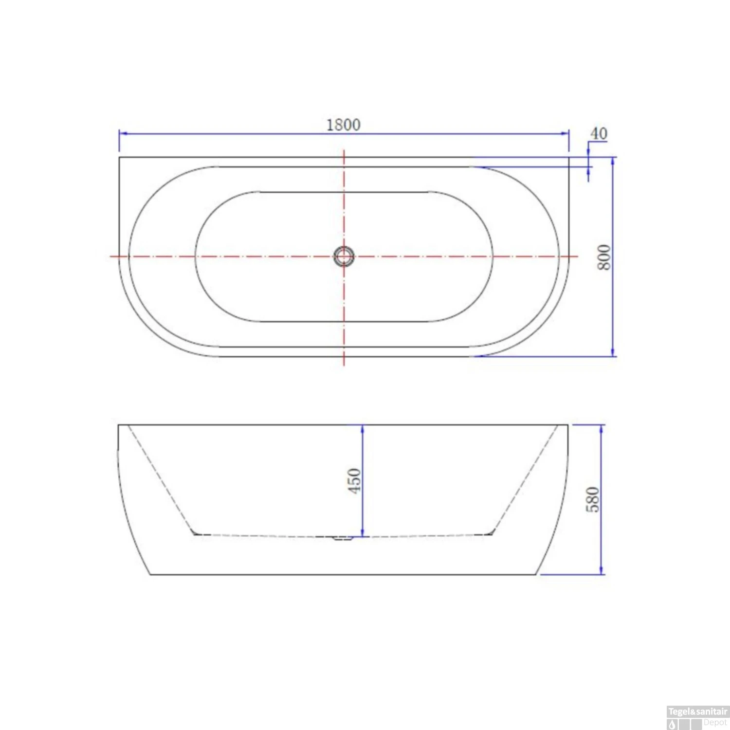 Half Vrijstaande Whirlpool Wiesbaden Wall 180x80x58 Cm Luchtsysteem Met RVS Jets Glans Wit - Afbeelding 4
