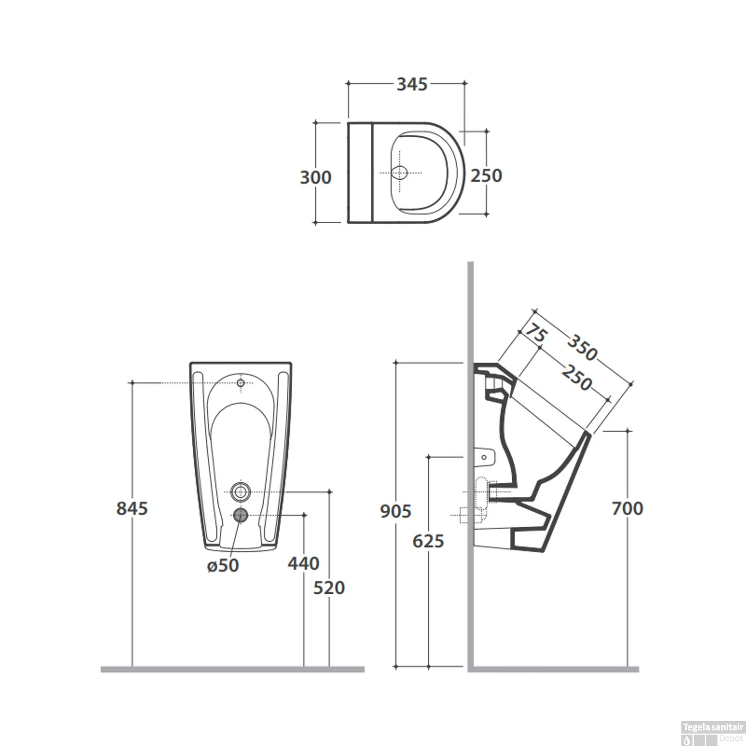 Hangend Urinoir Globo Forty3 30x35x56cm Rimless Glans Wit 2 Hangend Urinoir Globo Forty3 30x35x56cm Rimless Glans Wit - Afbeelding 2