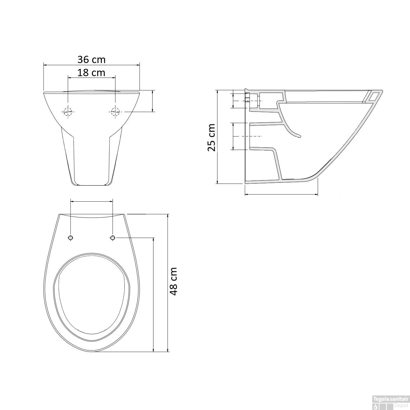 Hangtoilet Sanilux Easy Flush Compact Randloos 48cm (incl. Zitting) - Afbeelding 4