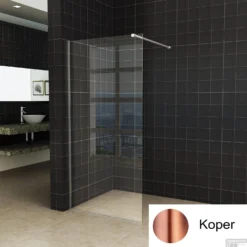 BWS Inloopdouche Pro Line Helder Glas 80x200 Geborsteld Messing Koper Profiel En Stang -Baden Luxe Verkoop helder koper 1 1 1 1