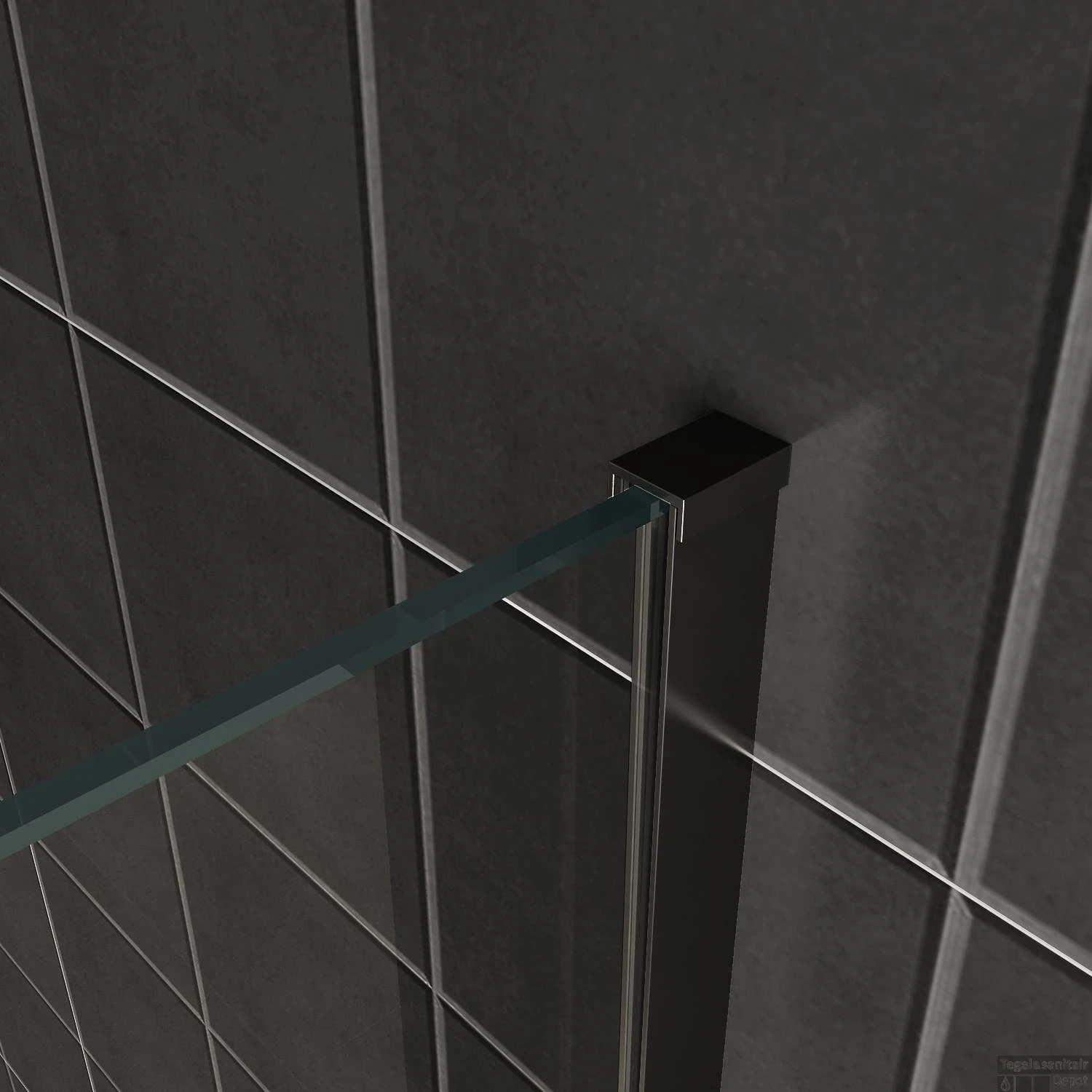 BWS Inloopdouche Pro Line Middenband 100x200 8mm Nano Coating Mat Zwart Profiel En Stang 3 BWS Inloopdouche Pro Line Middenband 100x200 8mm Nano Coating Mat Zwart Profiel En Stang - Afbeelding 3